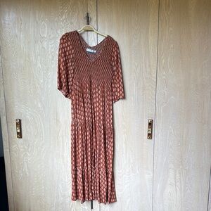 Christy Dawn Brown Orange Midi Sundress V-Neck